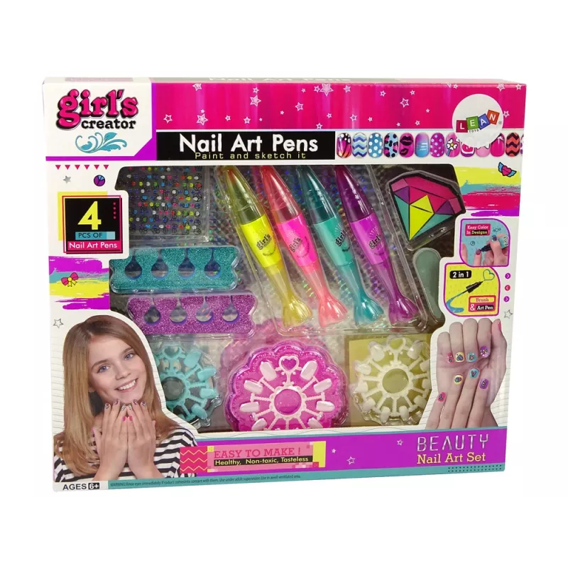 LEAN TOYS Set de esmalte de uñas con esmaltes, rotuladores y pegatinas de colores