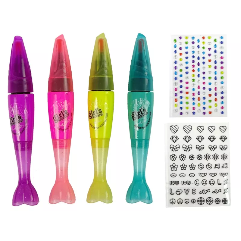 LEAN TOYS Set de esmalte de uñas con esmaltes, rotuladores y pegatinas de colores