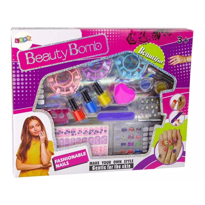 LEAN TOYS Set de esmaltes de uñas con esmaltes, pegatinas, plantillas y purpurinas