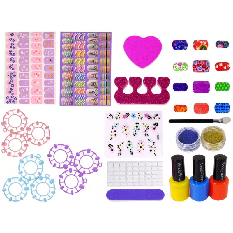 LEAN TOYS Set de esmaltes de uñas con esmaltes, pegatinas, plantillas y purpurinas
