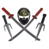 LEAN TOYS set Ninja Warrior con máscara, espada, dagas, shuriken, arco y flechas – decoraciones rojas (10 piezas)
