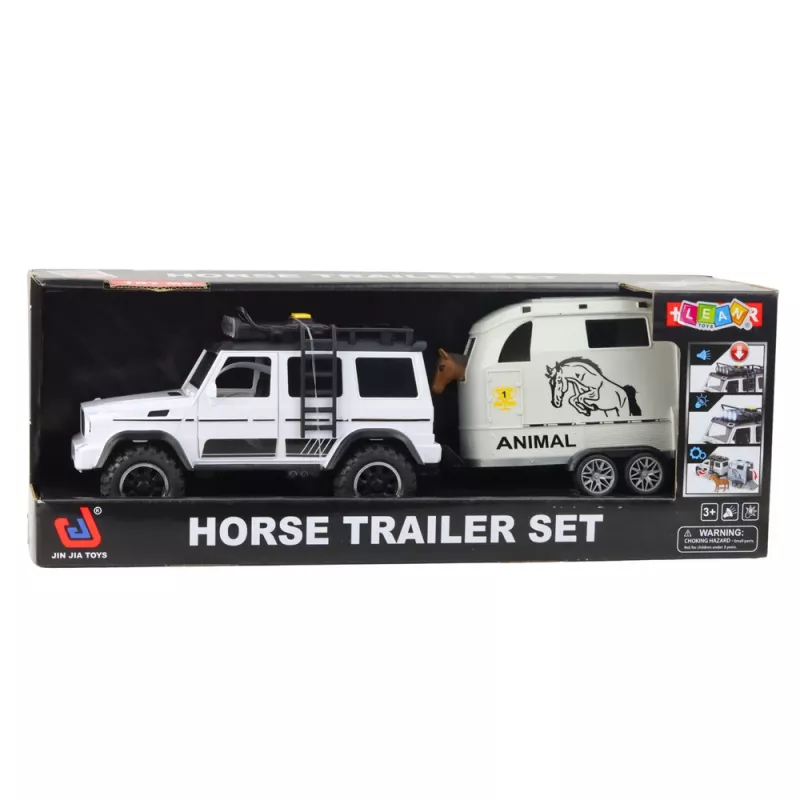 LEAN TOYS Vehículo todoterreno con remolque para caballos, figura, luces y sonidos