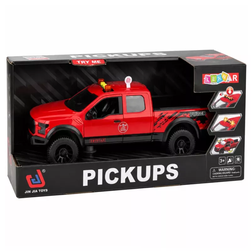 LEAN TOYS Pickup Truck 1:12 RC con puertas que se abren, luces traseras, sonidos – rojo