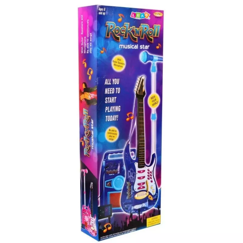 LEAN TOYS Guitarra eléctrica rosa con micrófono y amplificador