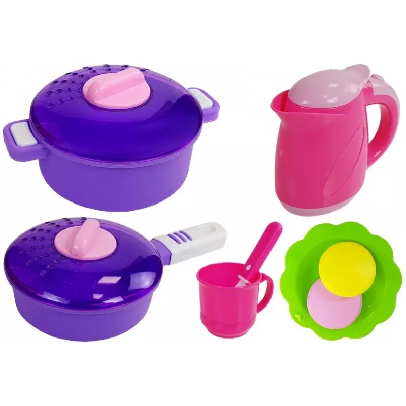 LEAN TOYS Cocina rosa con ollas de agua, alimentos y sonido