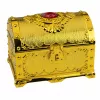 LEAN TOYS Cofre del tesoro de plástico para niños con candado y 2 llaves, decorado en dorado