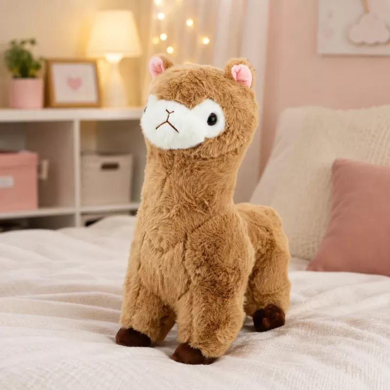 LEAN TOYS Peluche alpaca peluche con pelo suave beige 28 cm