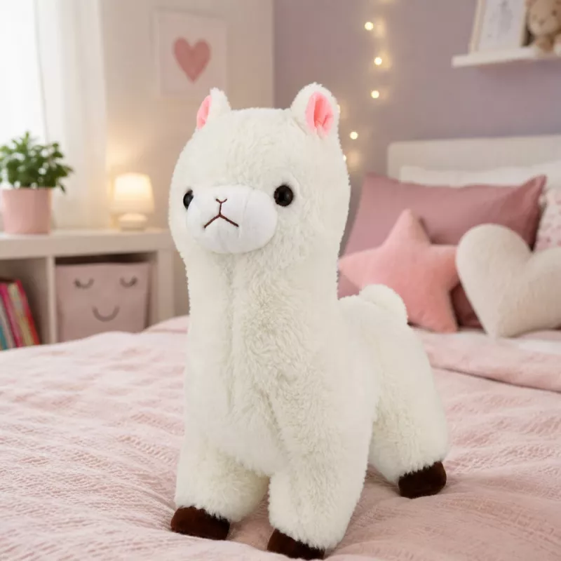 LEAN TOYS Peluche alpaca pelo blanco suave 28 cm