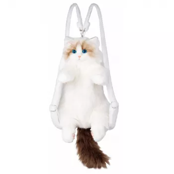 LEAN TOYS Mochila de peluche gato mascota con tirantes ajustables y patas de silicona blanca 50cm