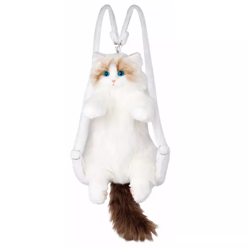 LEAN TOYS Mochila de peluche gato mascota con tirantes ajustables y patas de silicona blanca 50cm