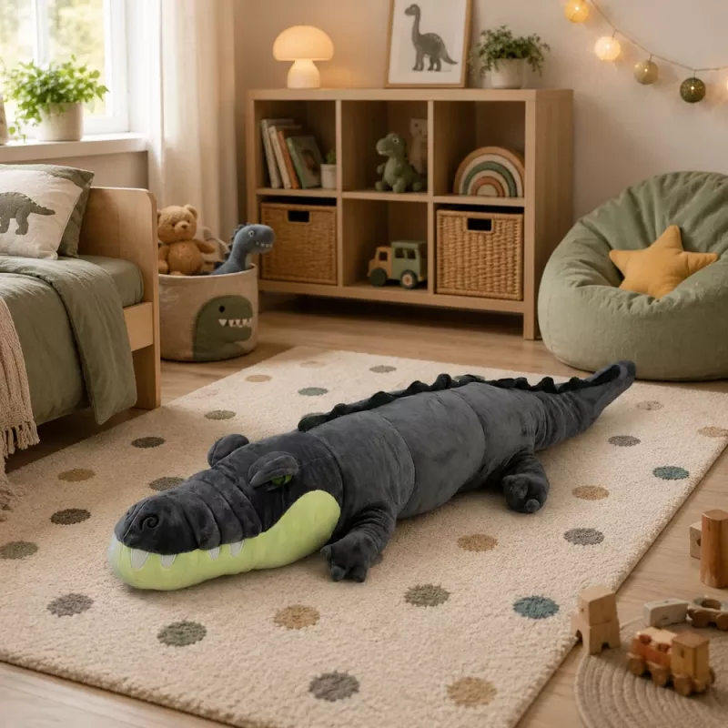 LEAN TOYS Cocodrilo de peluche mascota peluche - Gris realista, 90 cm
