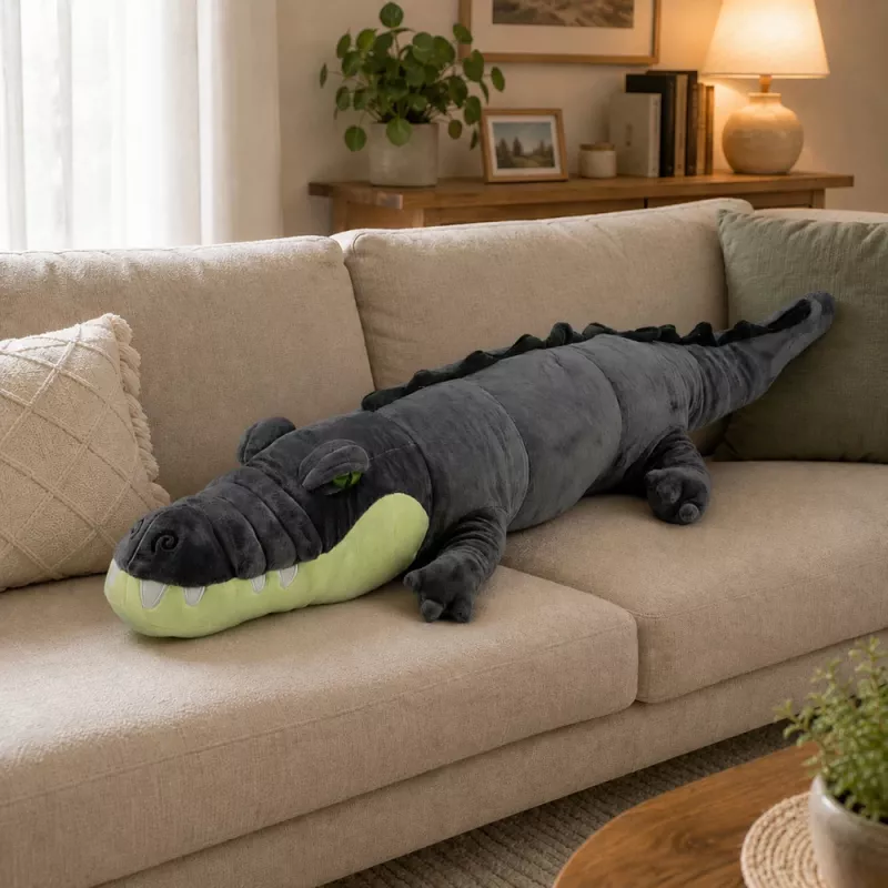 LEAN TOYS Cocodrilo de peluche mascota peluche - Gris realista, 90 cm