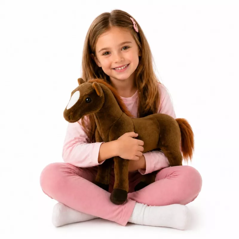 LEAN TOYS Peluche caballo marrón oscuro 40 cm x 37 cm