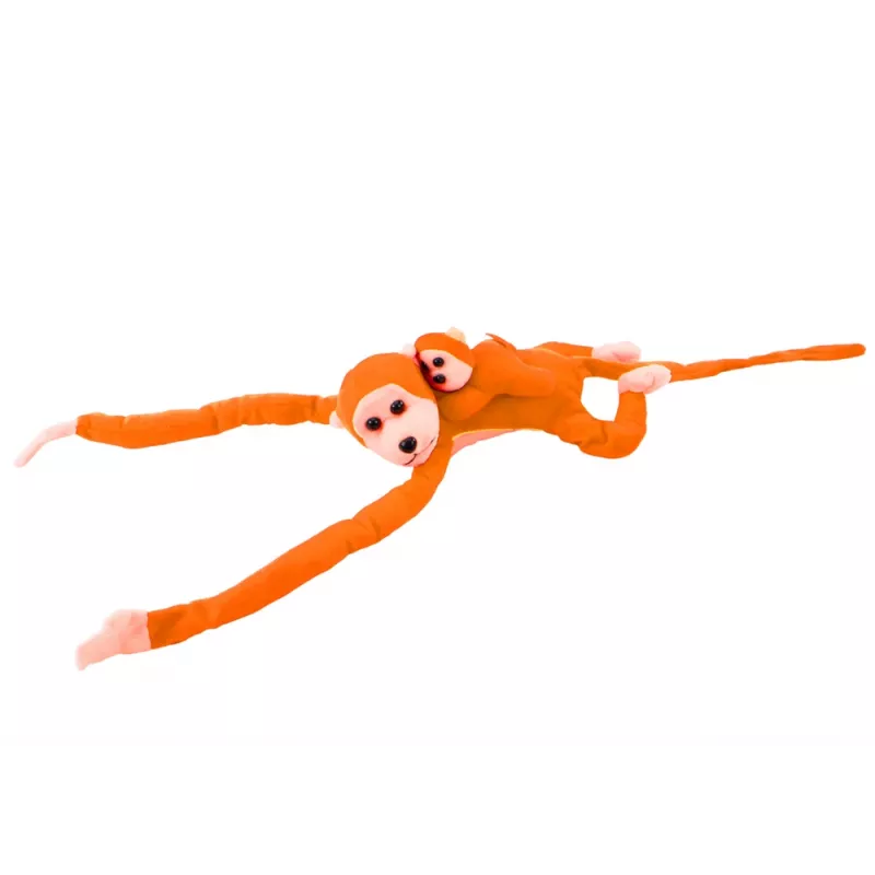 LEAN TOYS Mascota de Peluche Mono con Bebé, Naranja con Sonido 70 cm