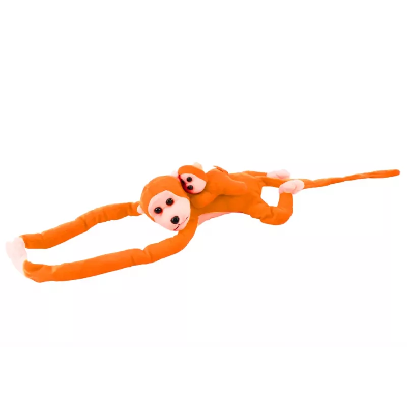 LEAN TOYS Mascota de Peluche Mono con Bebé, Naranja con Sonido 70 cm