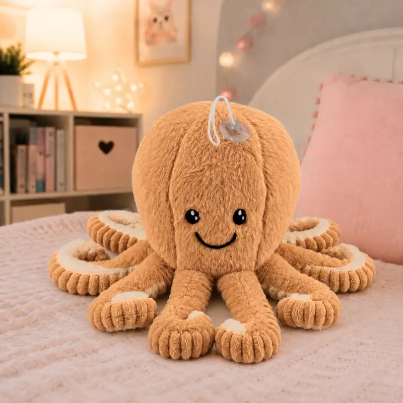 LEAN TOYS Peluche pulpo de peluche con ventosa beige 16 cm