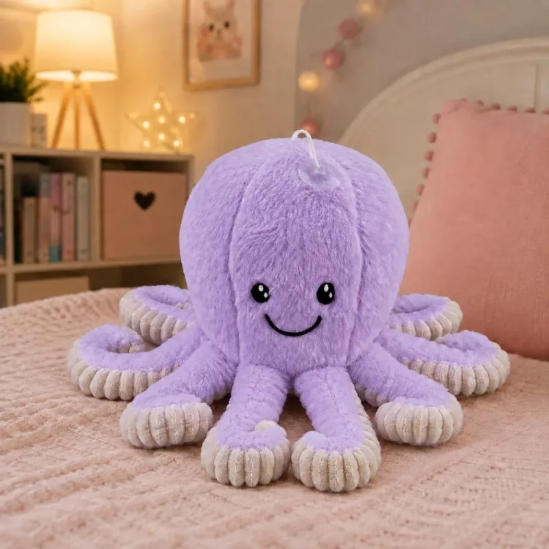 LEAN TOYS Peluche de pulpo con ventosa, lila, 16 cm