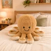 LEAN TOYS Pulpo de peluche con tentáculos elásticos, Beige 50 cm – Peluche suave