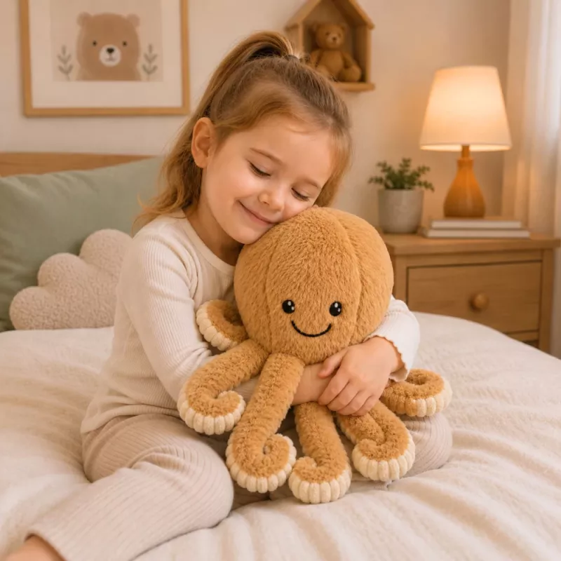 LEAN TOYS Pulpo de peluche con tentáculos elásticos, Beige 50 cm – Peluche suave