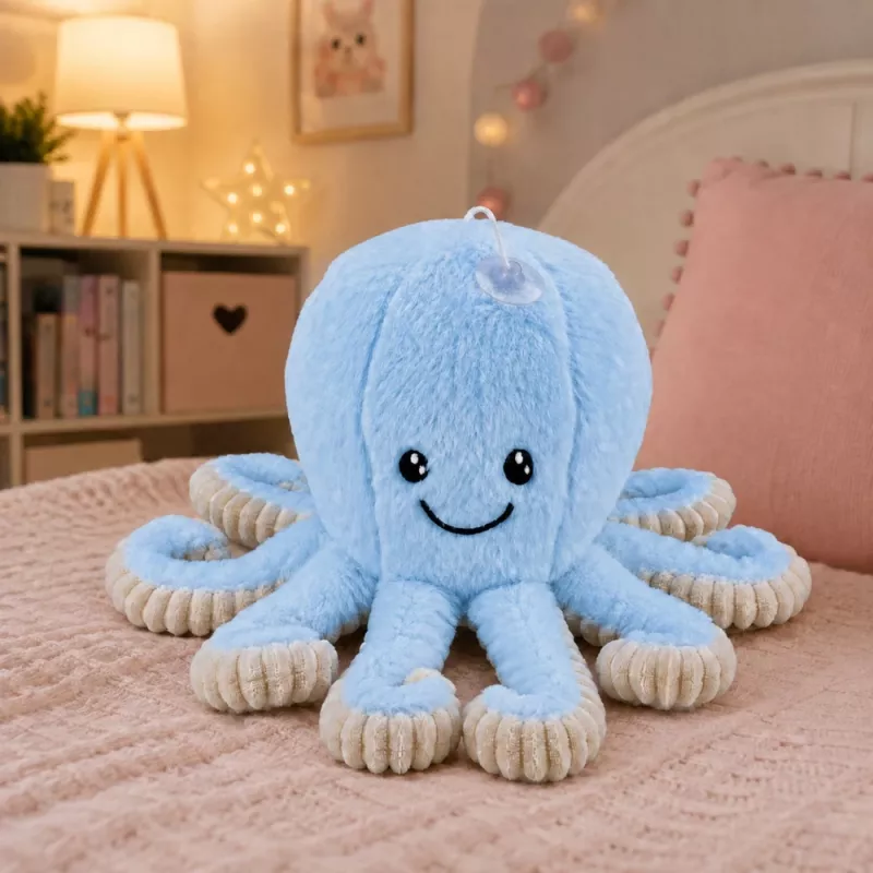LEAN TOYS Peluche de pulpo con ventosa, azul, 16 cm