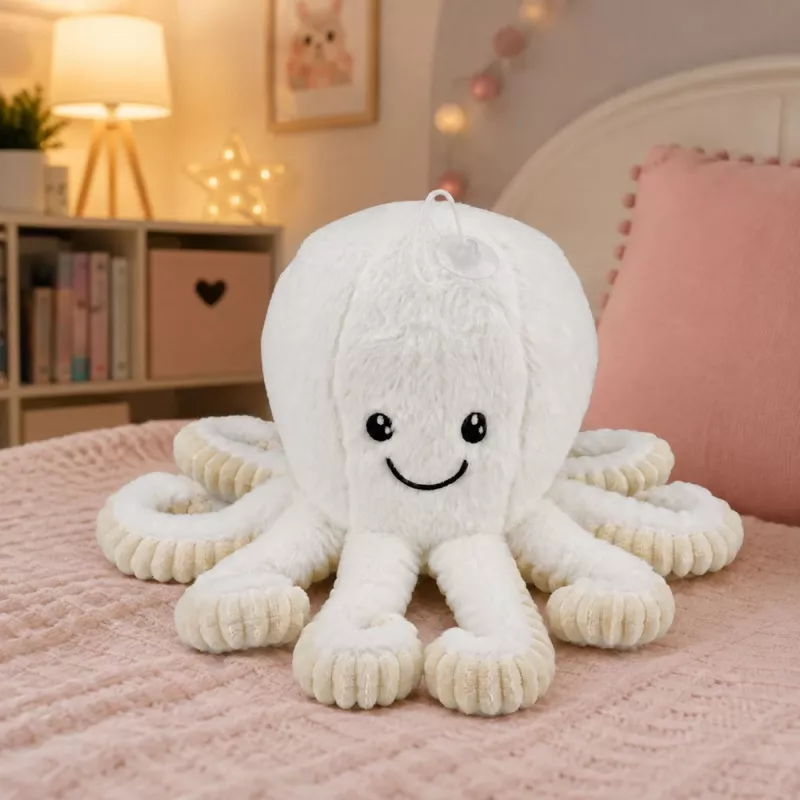 LEAN TOYS Peluche de pulpo con ventosa, blanco, 16 cm – Suave compañero criatura marina