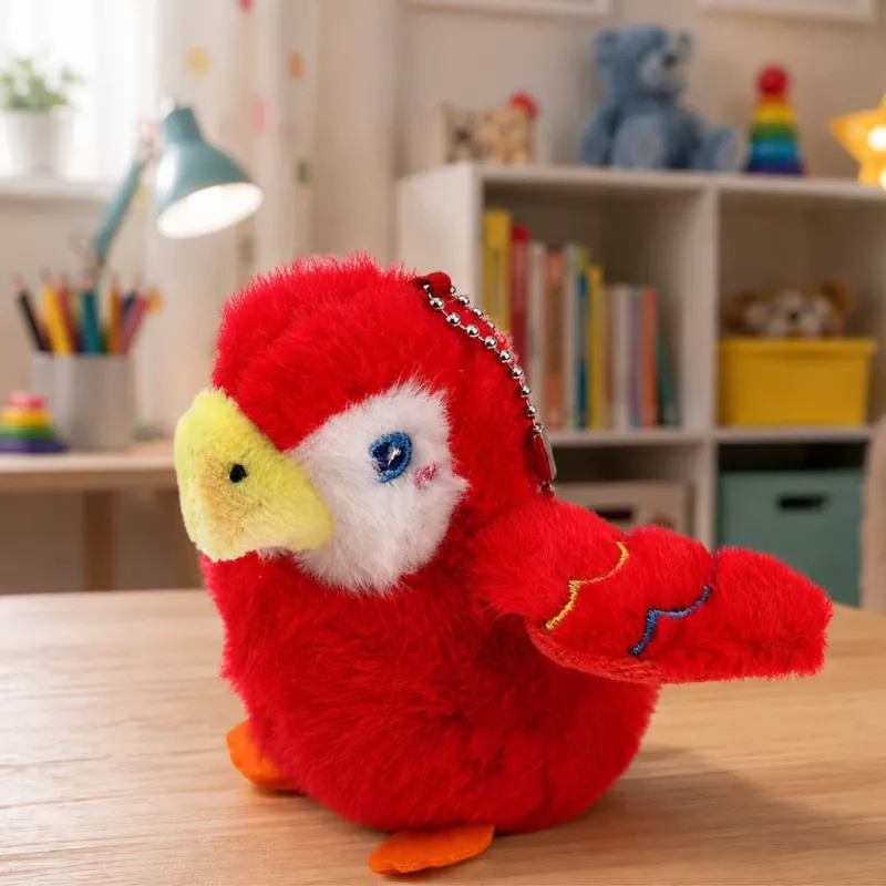 LEAN TOYS Llavero de loro de peluche rojo 9 cm