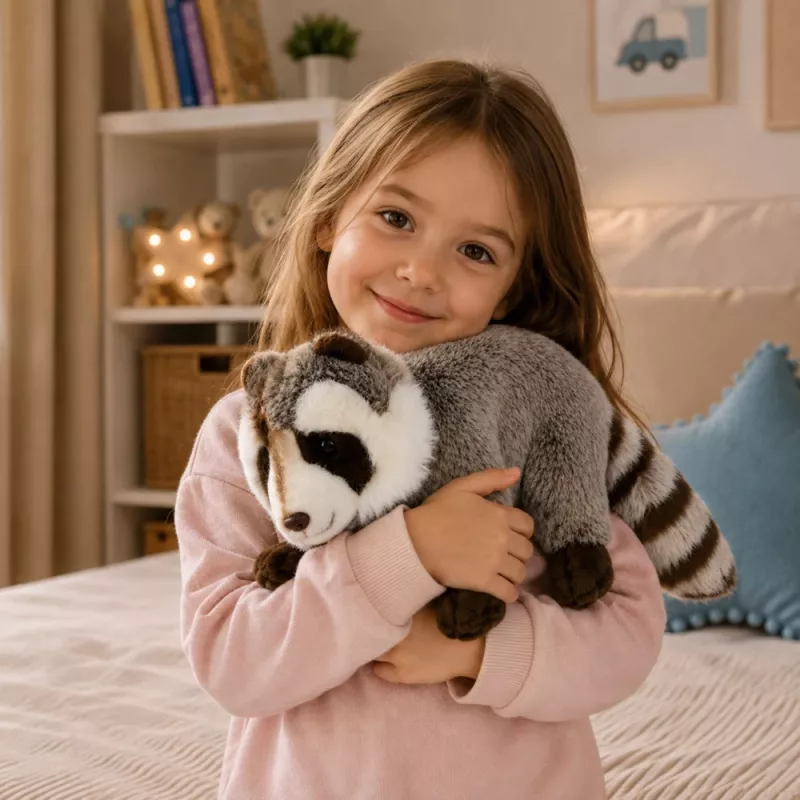 Mapache de peluche LEAN TOYS mascota – peluche realista y suave, gris 45 cm