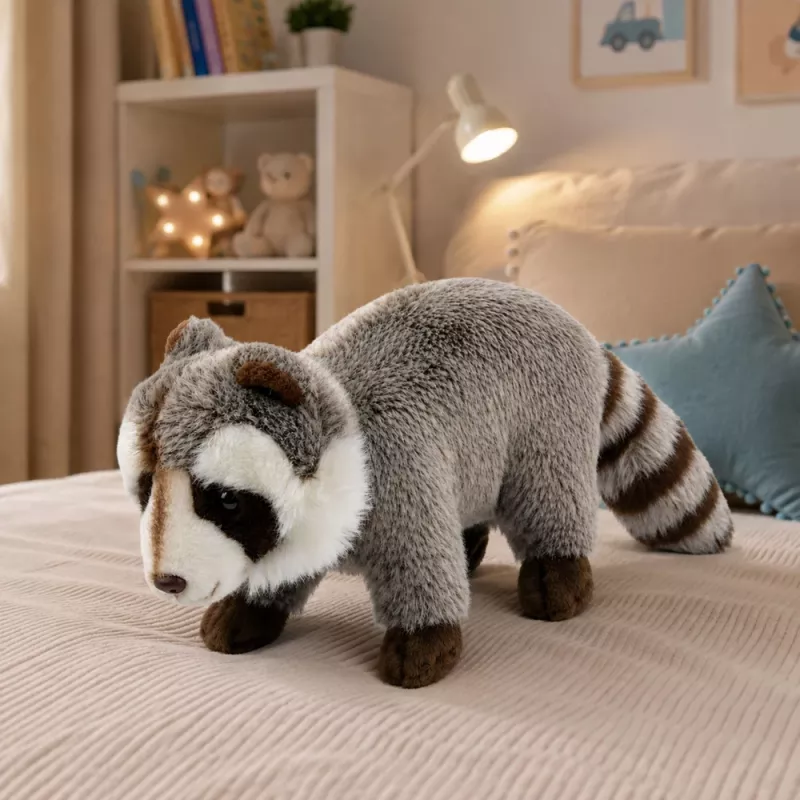 Mapache de peluche LEAN TOYS mascota – peluche realista y suave, gris 45 cm