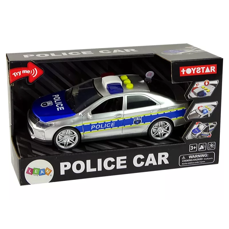 LEAN TOYS Coche de policía 1:14 fricción sonidos luz Plata