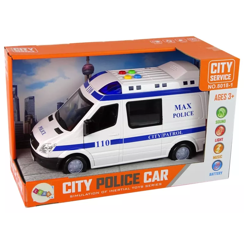 LEAN TOYS Coche de policía con propulsión por fricción, sonido y luz
