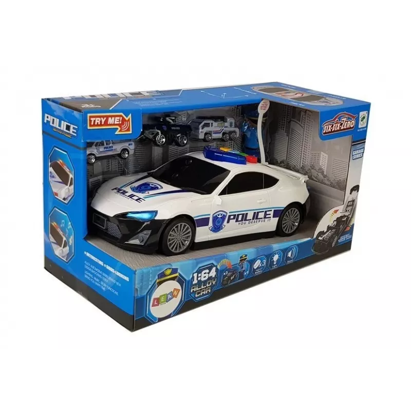 LEAN TOYS Coche de policía Parking 2en1 Policía Coche pequeño Sonido Luz