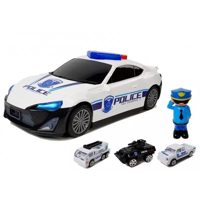 LEAN TOYS Coche de policía Parking 2en1 Policía Coche pequeño Sonido Luz