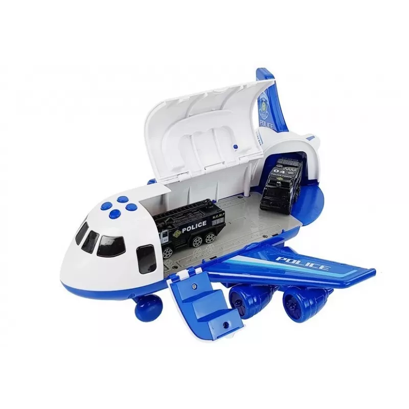 LEAN TOYS Avión plegable de policía con coches 1:64 con luz y sonido