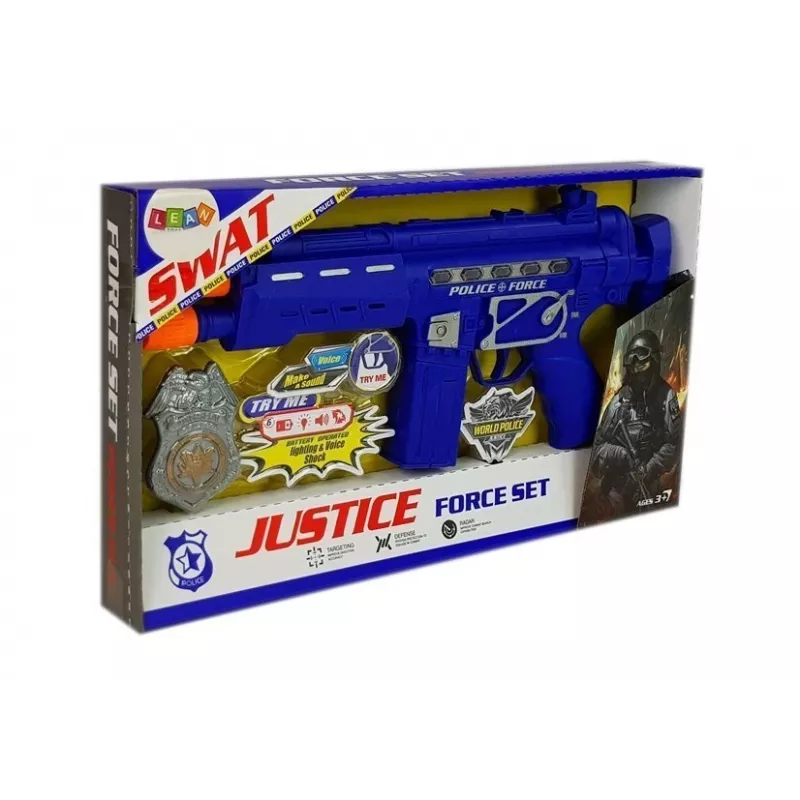 LEAN TOYS Set de policía con arma y placa, azul marino, efectos de sonido y luz, 37 cm