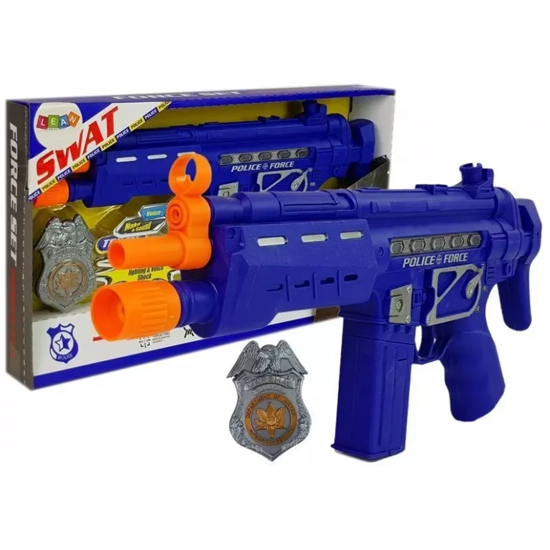 LEAN TOYS Set de policía con arma y placa, azul marino, efectos de sonido y luz, 37 cm