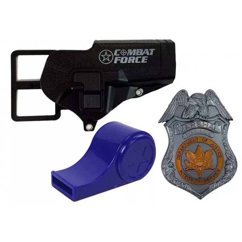 LEAN TOYS Set de policía revólver 20cm placa funda silbato efectos de sonido y luz