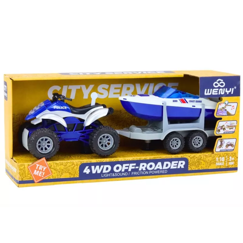 LEAN TOYS Quad de policía con remolque y lancha motora