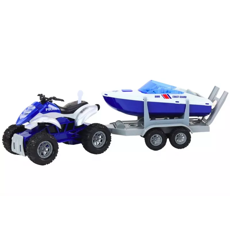 LEAN TOYS Quad de policía con remolque y lancha motora