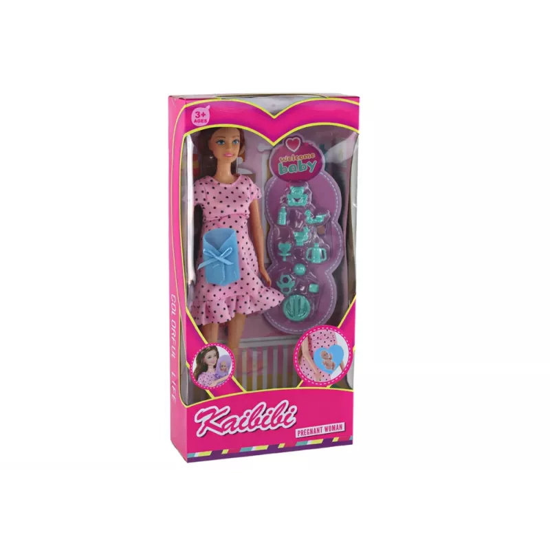 LEAN TOYS Muñeca bebé mamá embarazada con vestido rosa y accesorios