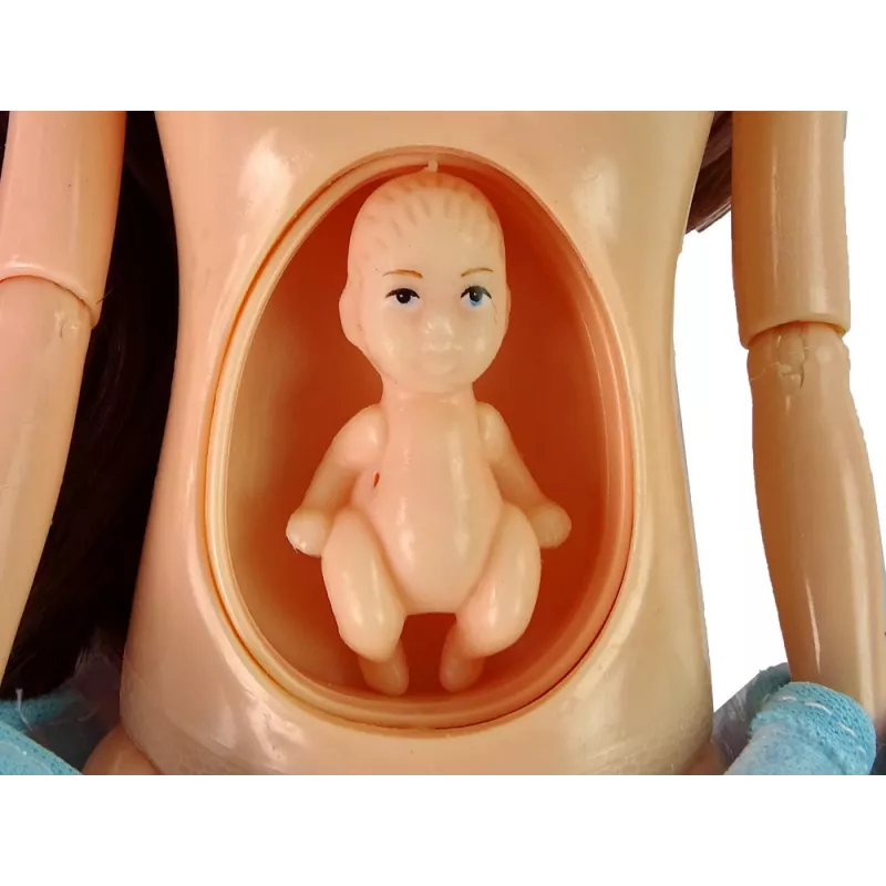 LEAN TOYS Muñeca Bebé Mamá Embarazada con Barriga Apertura y Vestido Azul 30 cm