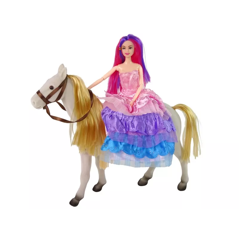 LEAN TOYS Muñeca princesa con pony blanco y accesorios de figuras