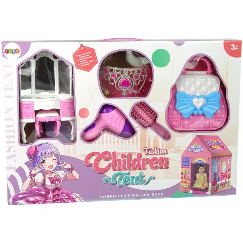 LEAN TOYS Tienda de campaña de princesa para niños, salón de belleza, rosa, accesorios, corona