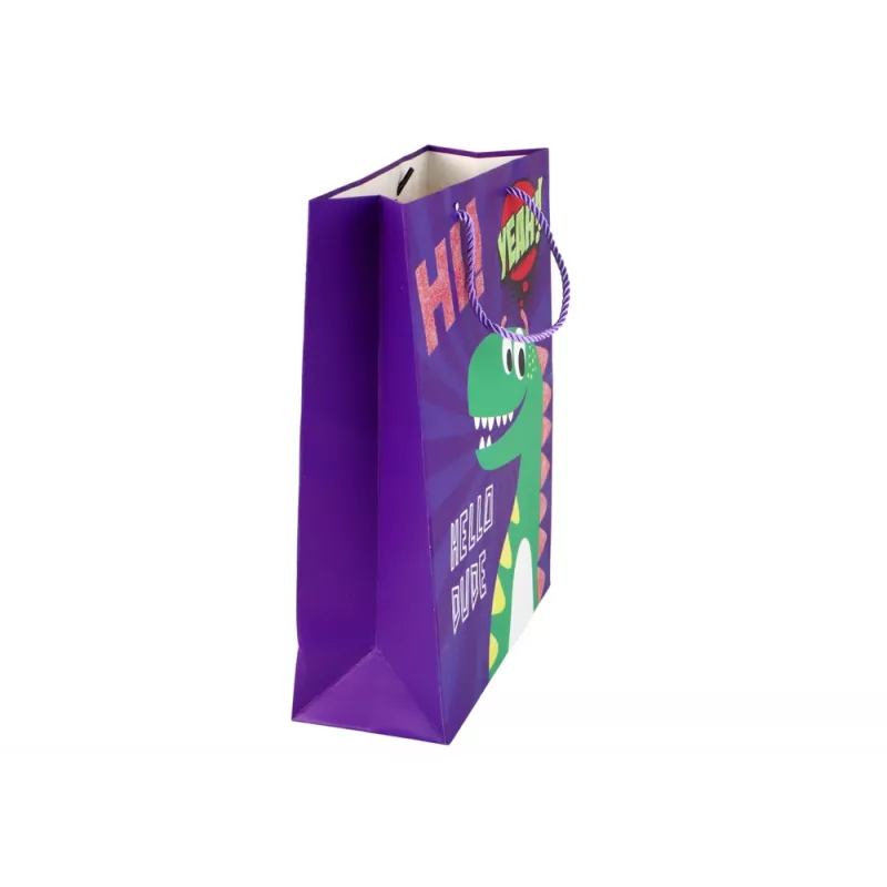 LEAN TOYS Bolsa de regalo de papel de dinosaurio morado 32cm x 26cm x 10cm