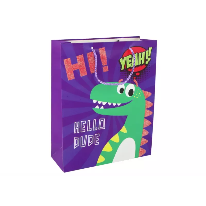 LEAN TOYS Bolsa de regalo de papel de dinosaurio morado 32cm x 26cm x 10cm