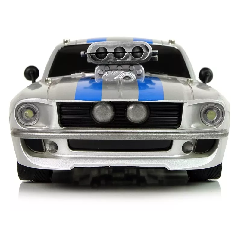 LEAN TOYS Coche deportivo R/C 1:16 plateado rayas azules mando