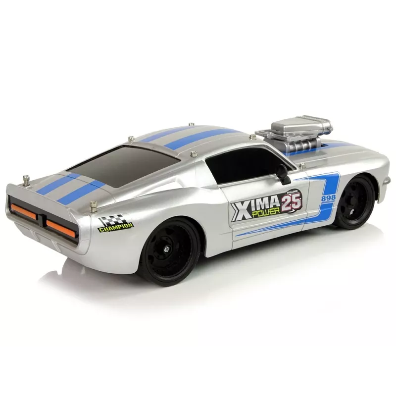 LEAN TOYS Coche deportivo R/C 1:16 plateado rayas azules mando