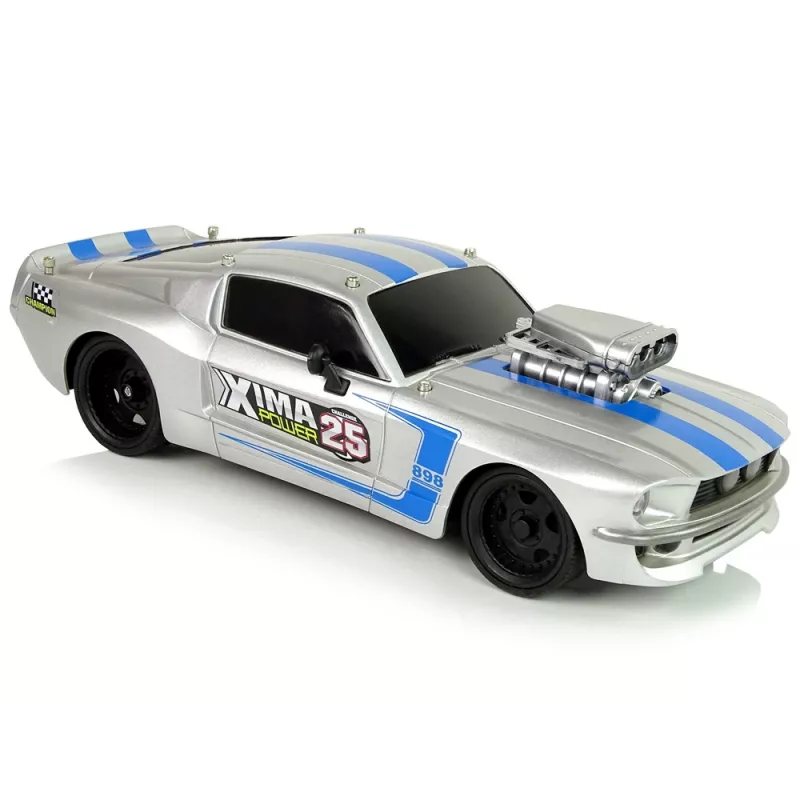 LEAN TOYS Coche deportivo R/C 1:16 plateado rayas azules mando