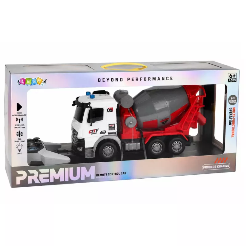 LEAN TOYS Camión hormigonera RC con mando a distancia, cuba móvil y luces 1:14