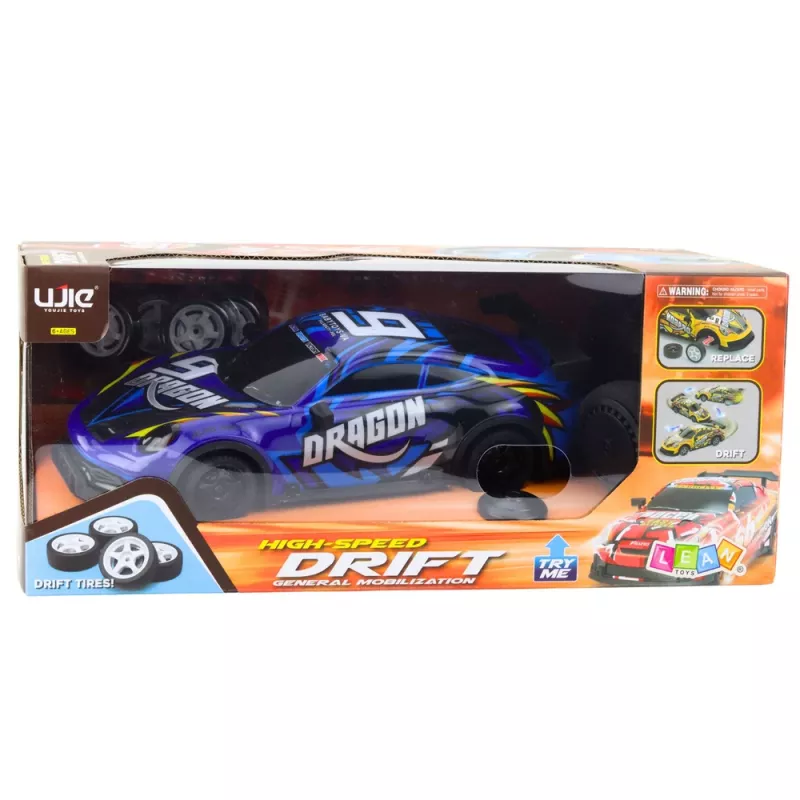 LEAN TOYS Coche deportivo RC con carrocería de drift iluminada, azul 1:16 4WD 2,4GHz