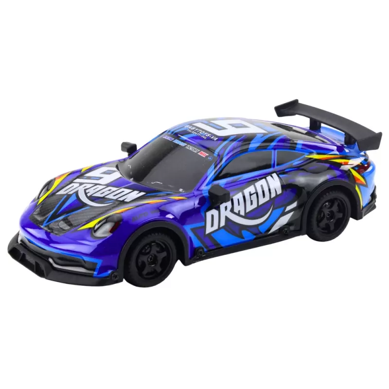 LEAN TOYS Coche deportivo RC con carrocería de drift iluminada, azul 1:16 4WD 2,4GHz